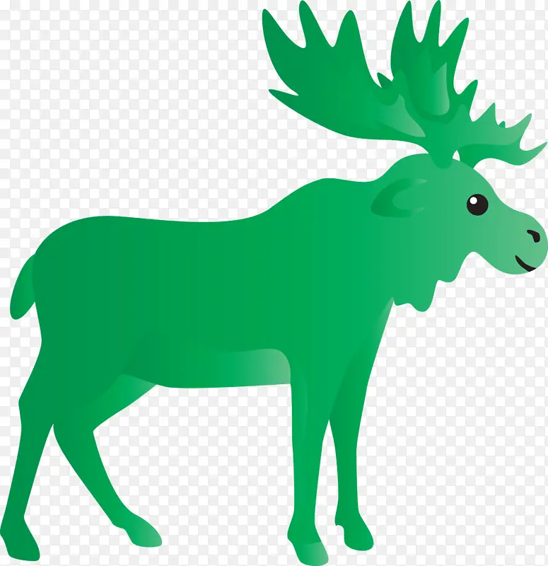水彩画驯鹿 绿色 驼鹿