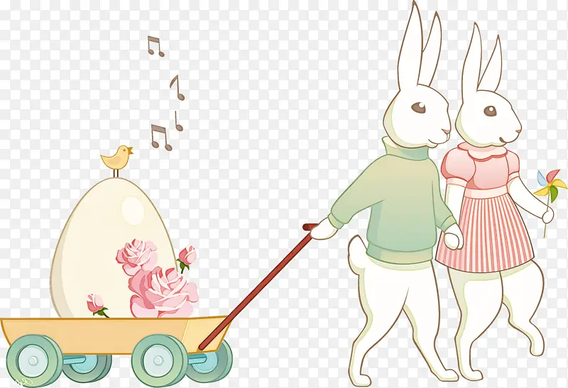 卡通 兔子和野兔 复活节兔子