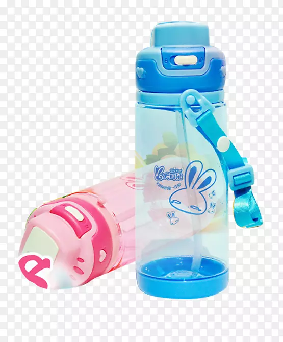 粉色蓝色儿童塑料吸管杯