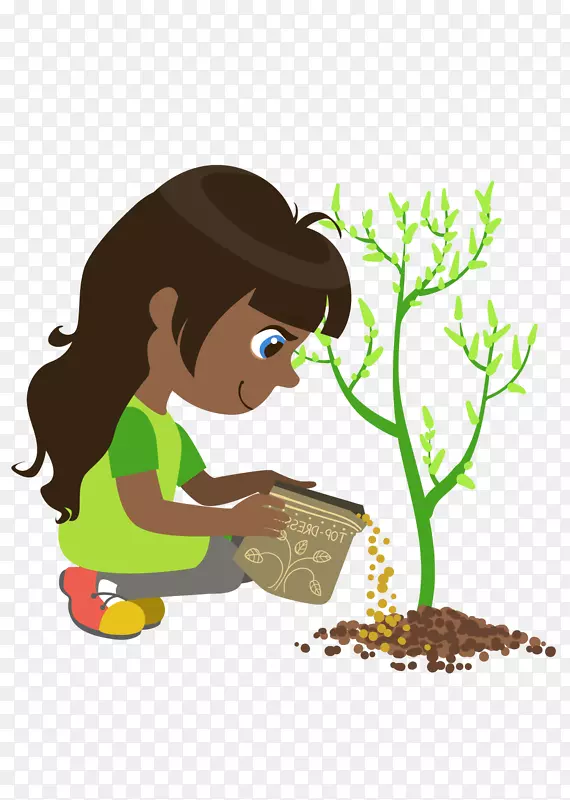 卡通小女孩施肥浇水植树节广告素
