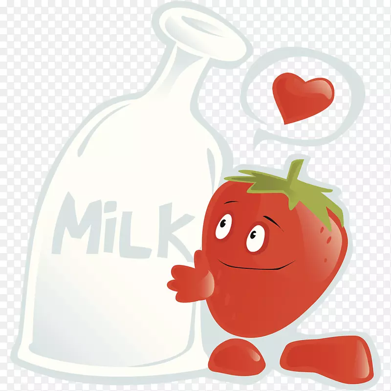 卡通草莓抱着牛奶瓶