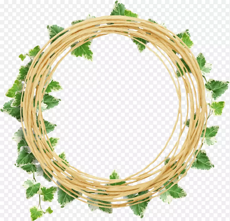 绿叶装饰棕色枯枝圆环
