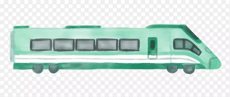 绿色水彩绘火车头矢量图