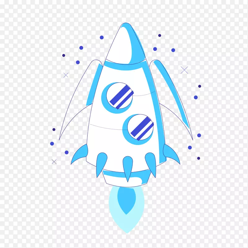 蓝色手绘火箭元素