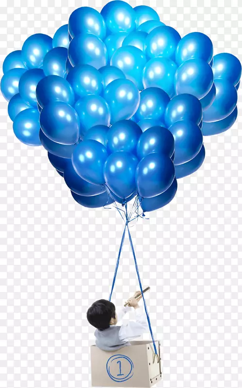空中蓝色热气球