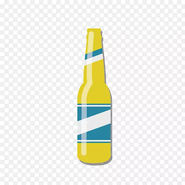 黄色啤酒瓶上的蓝色标签