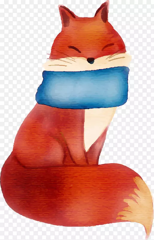 手绘蹲着的红色狐狸