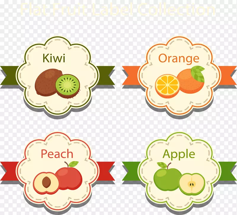 4款扁平化水果标签矢量素材