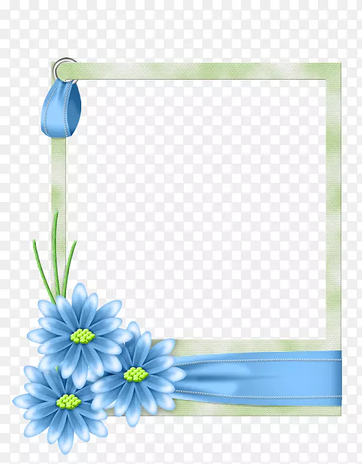 蓝色清新花朵画框装饰图案