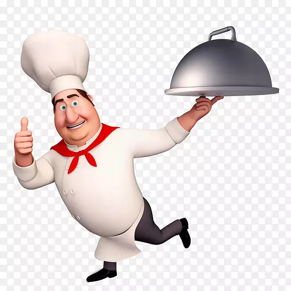 竖起大拇指端着菜奔跑的厨师