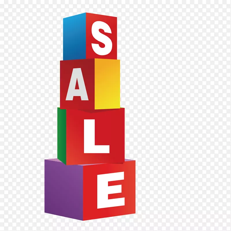 彩色立方块sale促销打折标签