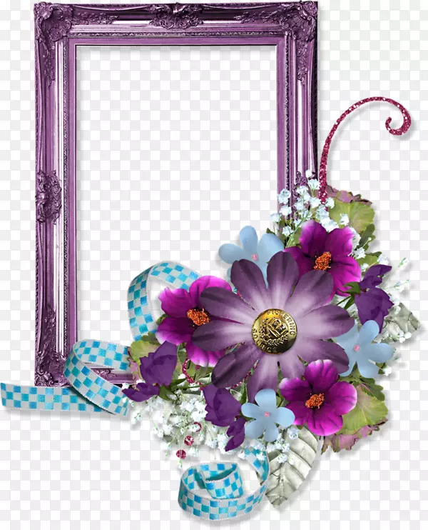 紫色花朵蓝色丝带紫色边框