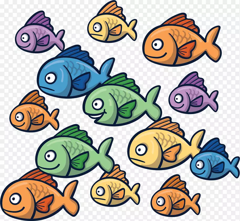 卡通彩色海洋鱼群
