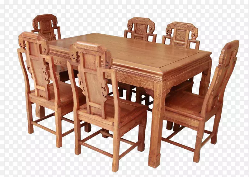 家庭式红酸枝桌椅七件套