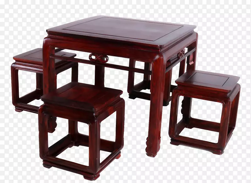中式简洁红酸枝方桌椅五件套