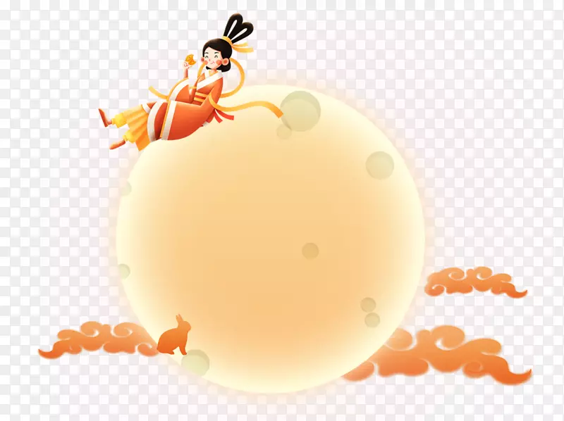 中秋节嫦娥在橙色圆弧月亮上