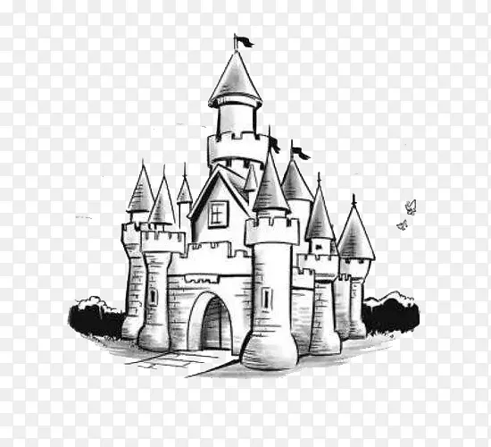 素描风格城堡简笔画图案