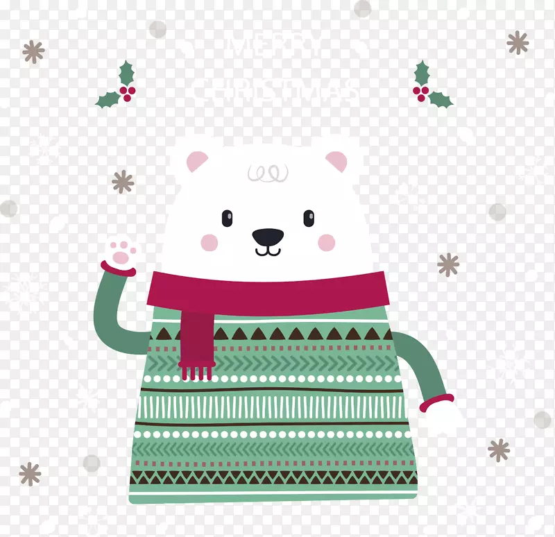 可爱绿色毛衣圣诞白熊