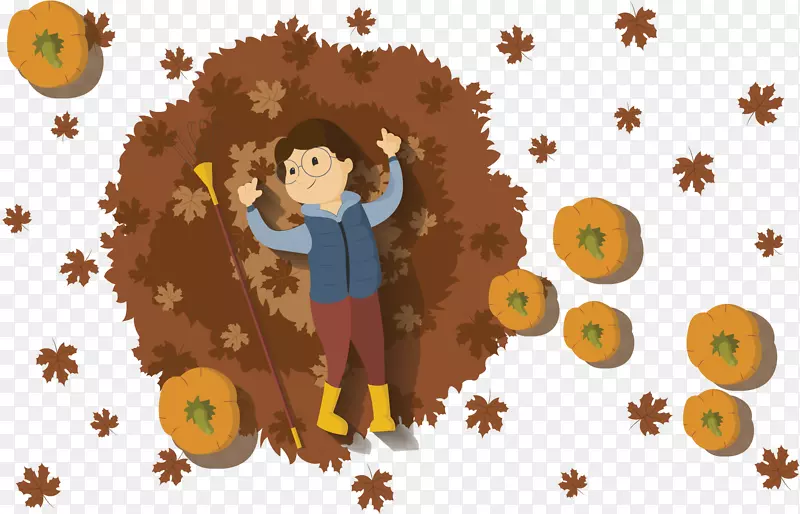 秋天躺在落叶的男孩