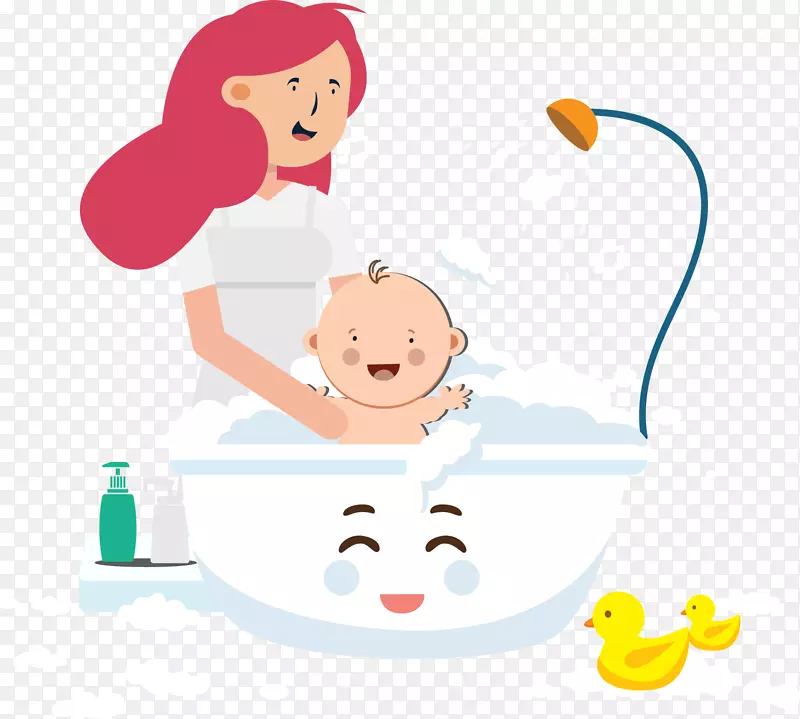 卡通妈妈给小孩洗澡