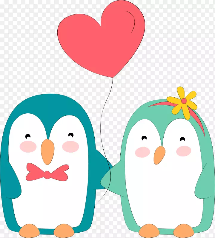 绿色卡通企鹅情侣装饰图案