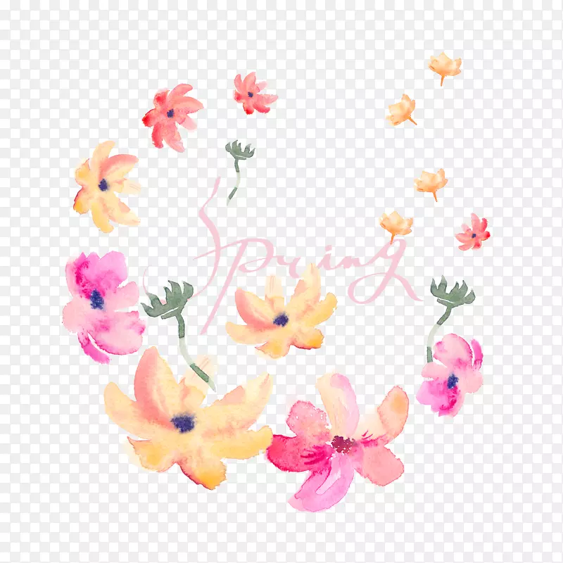 水彩粉色花卉插画素材