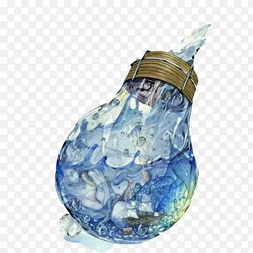 灯泡创意水彩画素材图片
