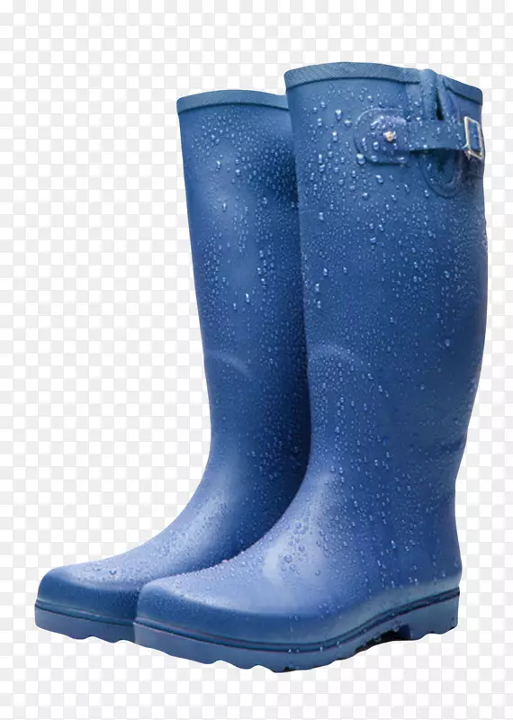 蓝色防水带水珠的水鞋橡胶制品实