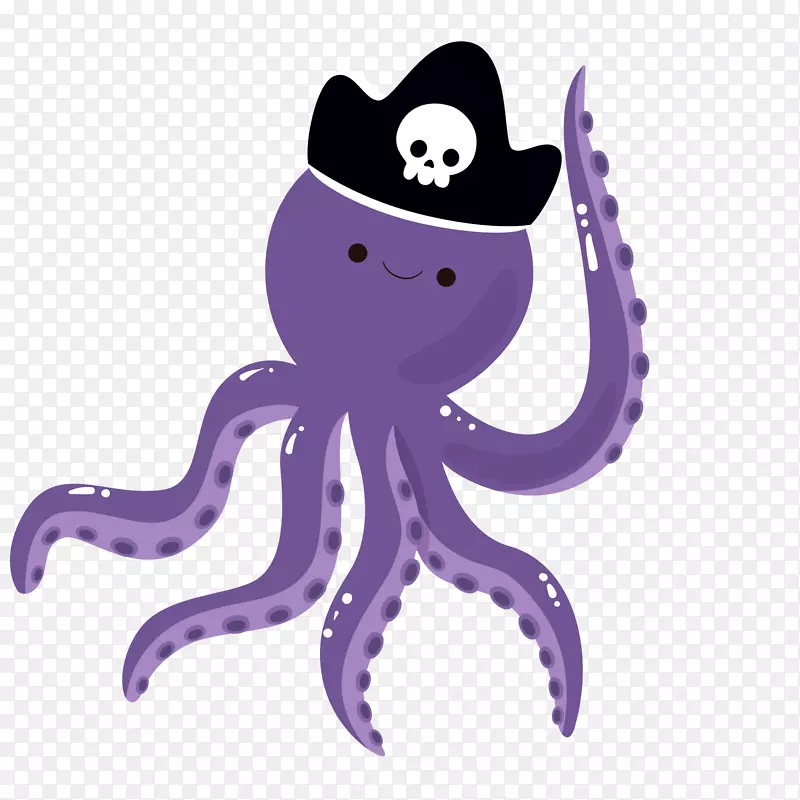 卡通戴海盗帽子的章鱼