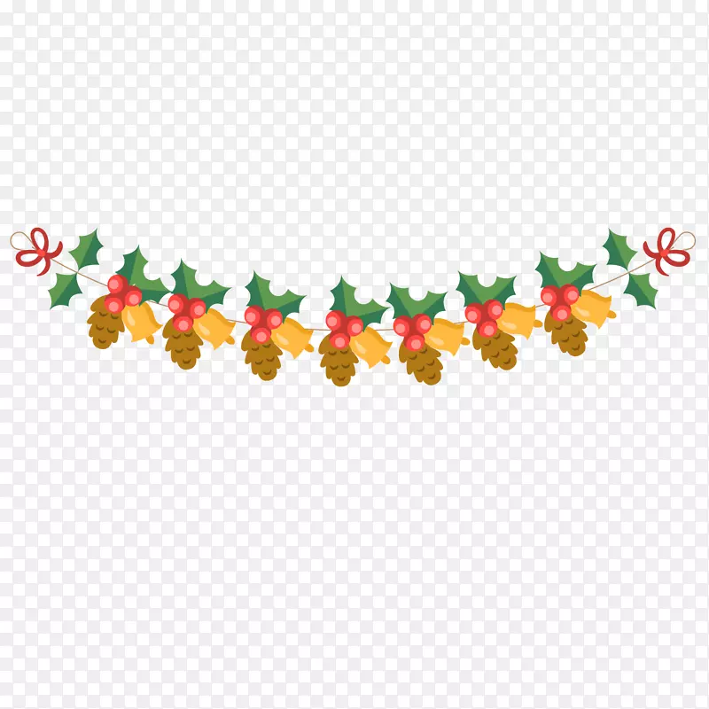 红黄色铃铛松果圣诞挂饰