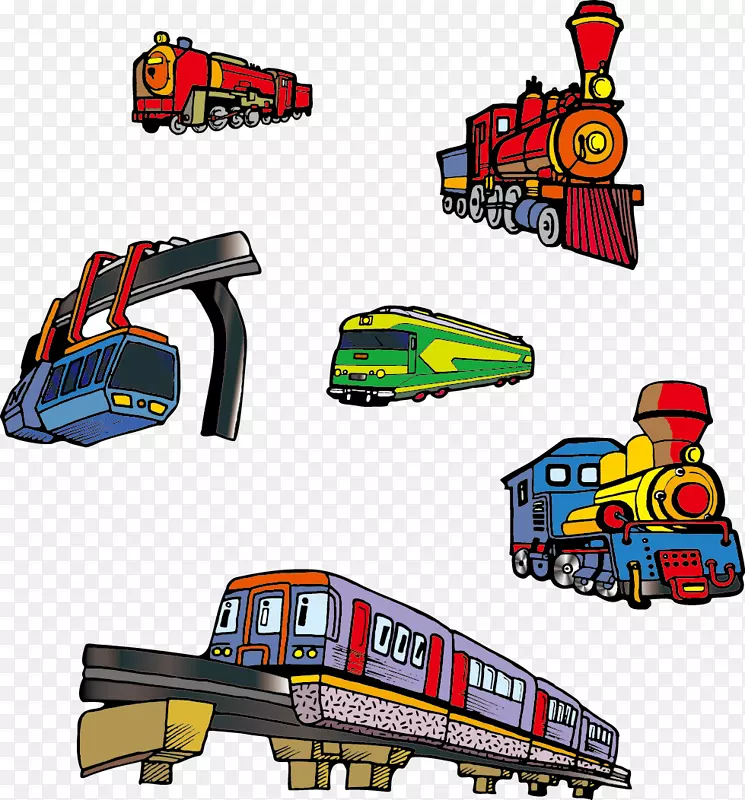 卡通插图各式各样火车