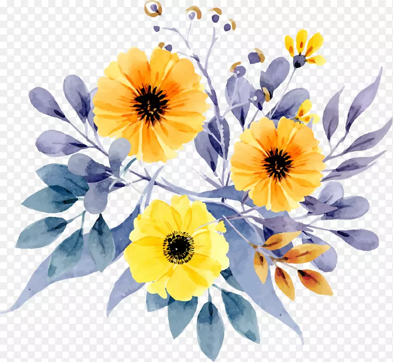 彩色手绘艳丽的花朵
