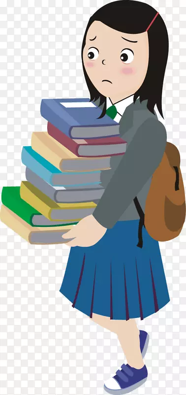 女学生背着书包抱着书