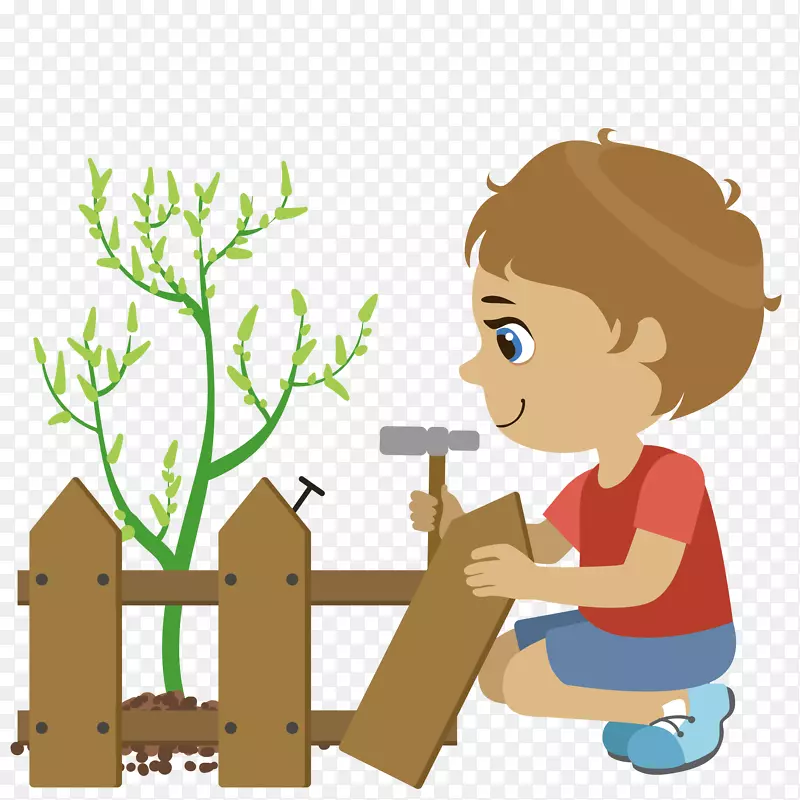 卡通小孩植树节植树可爱动作矢量