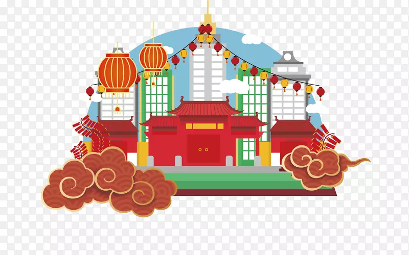 春节红色宫殿大门