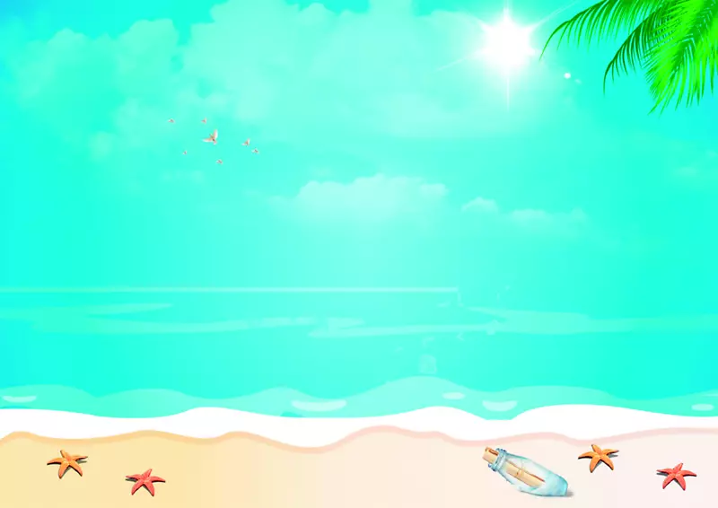 创意合成手绘海边沙滩椰子树