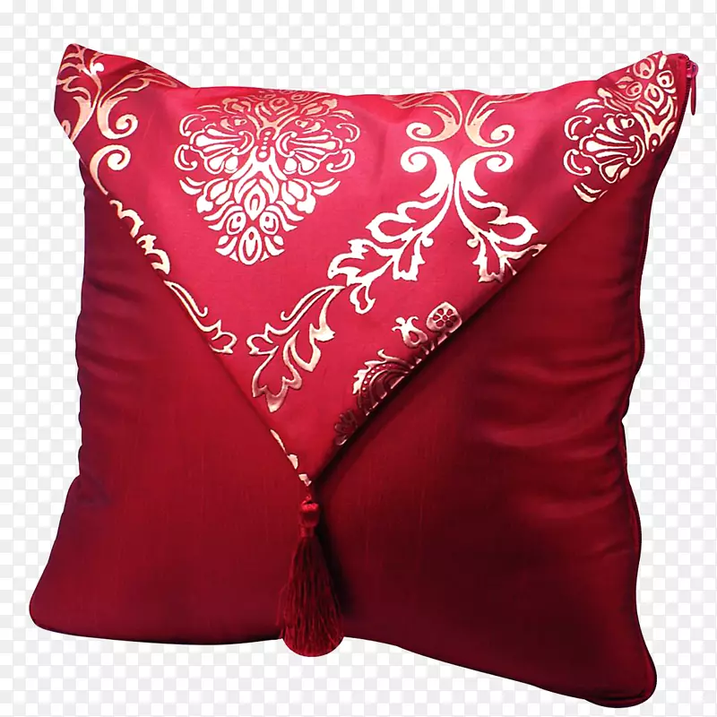 红色刺绣新婚绸缎面料材质抱枕