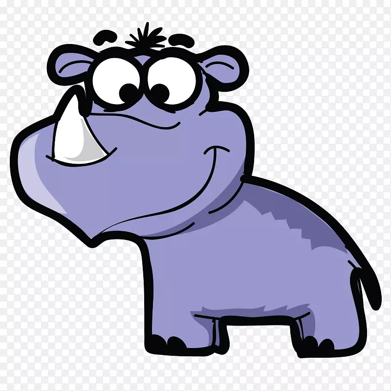 紫色犀牛Q版手绘卡通免抠高清下
