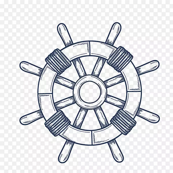 线描航海船舵装饰