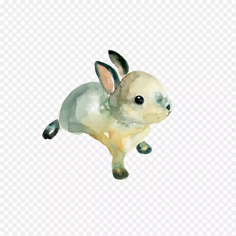 水彩奔跑的兔子