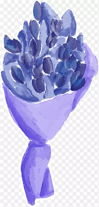 矢量蓝色水彩手绘花束