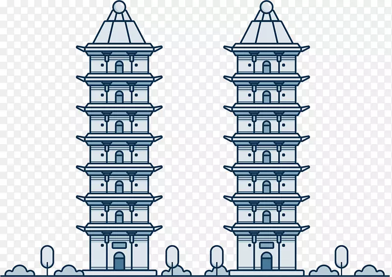 卡通手绘建筑宝塔装饰高楼
