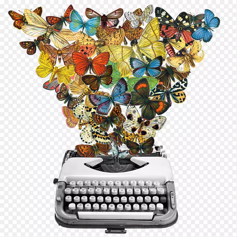 一群蝴蝶和打字机