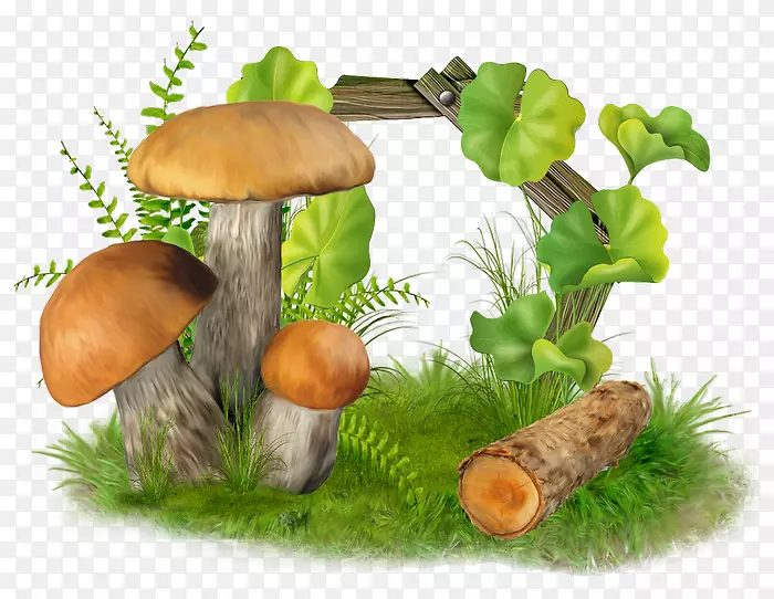 卡通手绘蘑菇与小草
