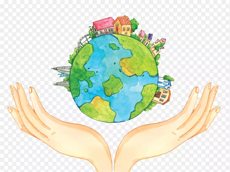 手绘环境保护爱护地球双手托起地