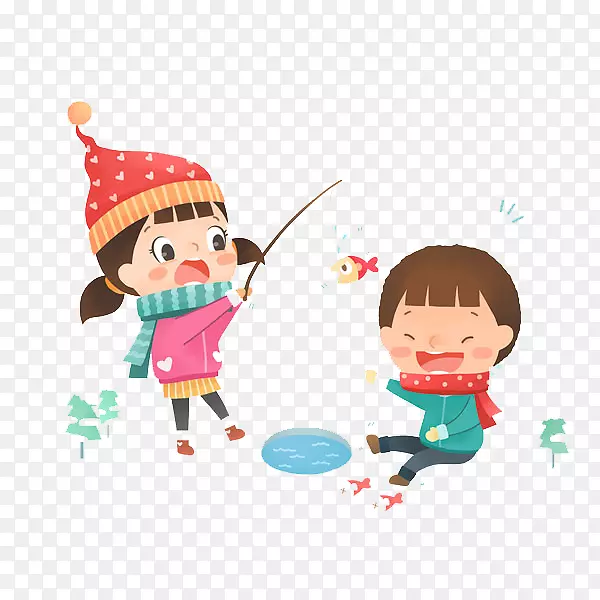 两个女孩在玩耍钓鱼