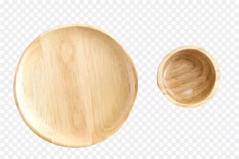 棕色木质纹理凹陷圆木盘和圆木碗