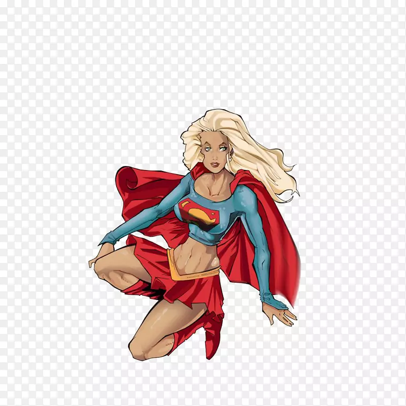 卡通单膝跪地的肌肉女超人素材