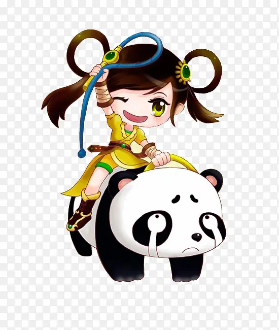 骑熊猫的小女孩
