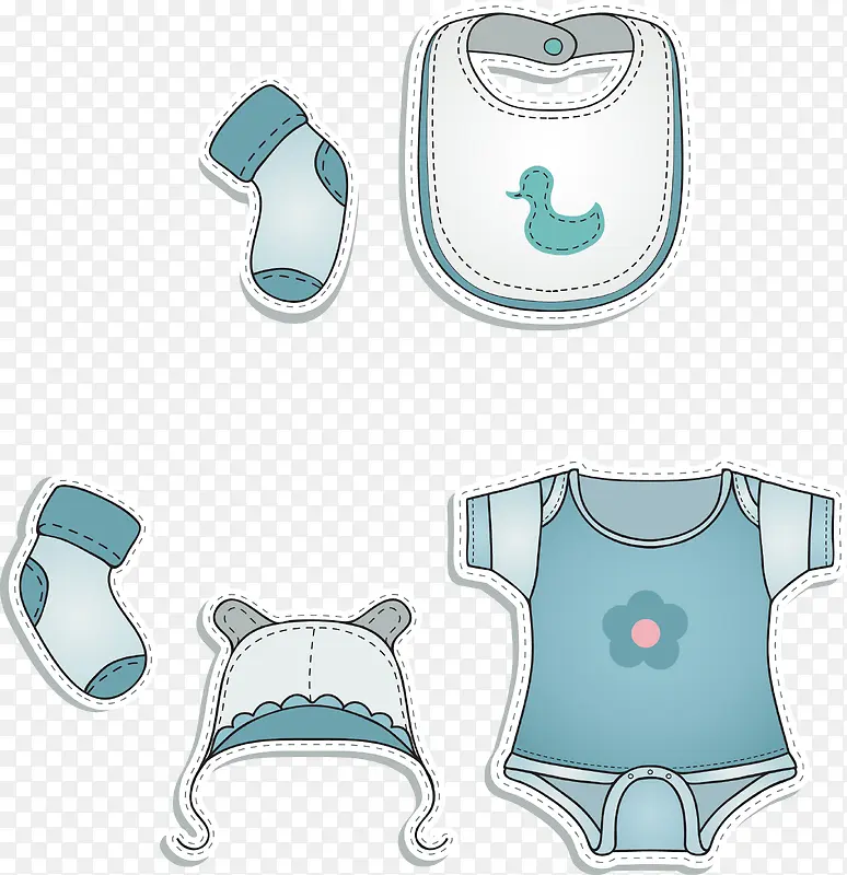 可爱蓝色婴儿衣物图标矢量素材